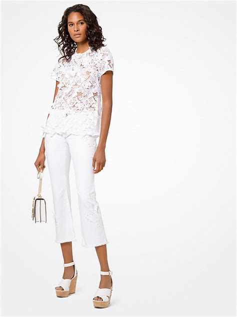 michael michael kors butterfly appliqué lace top|Michael Kors Butterfly Lace Appliqué Top Shirt White Size Medium.